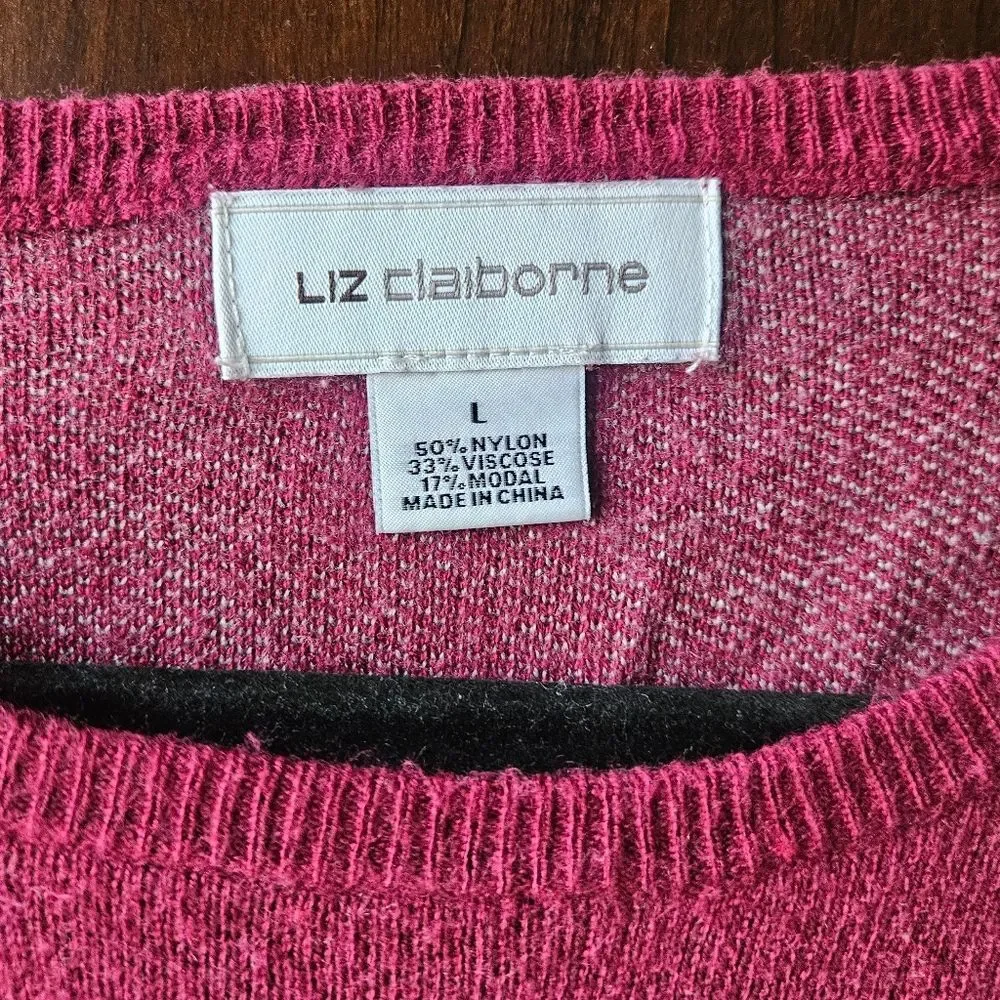 Liz Claiborne Women's Burgundy and Gray Sweater Size Large